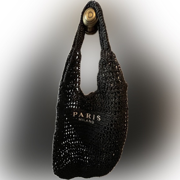 Paris Milano Black Woven Straw Shoulder Bag - Picture 3 of 3